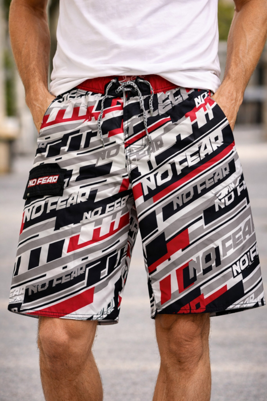 No Fear Swim Board Shorts Mens 34 All Over Print Skater Y2K 90s
